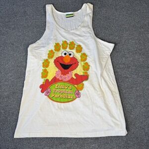 Vintage Sesame Street Elmo Shirt Mens One Size White Tank Top 90s Graphic Beach